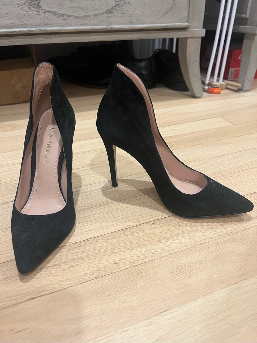 Enzo Angiolini Black Suede Pointed Toe Stiletto Heels